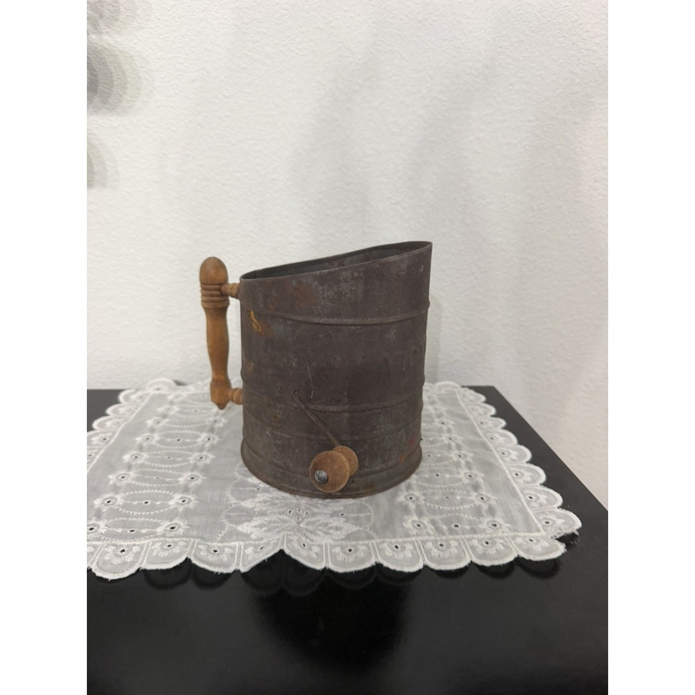 Victor Flour Sifter, Vintage, Wood Handle & Crank Knob